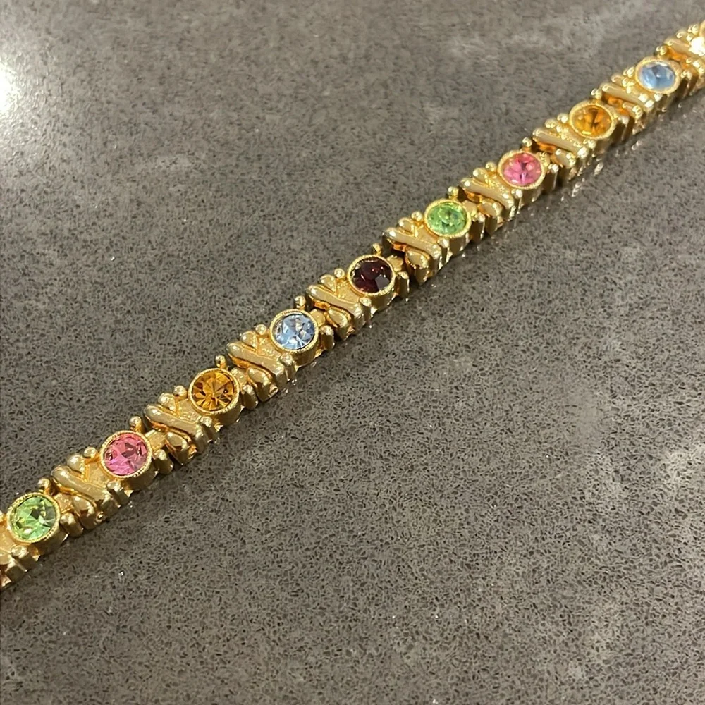 Gold Tone Multicolor Rhinestone Bracelet